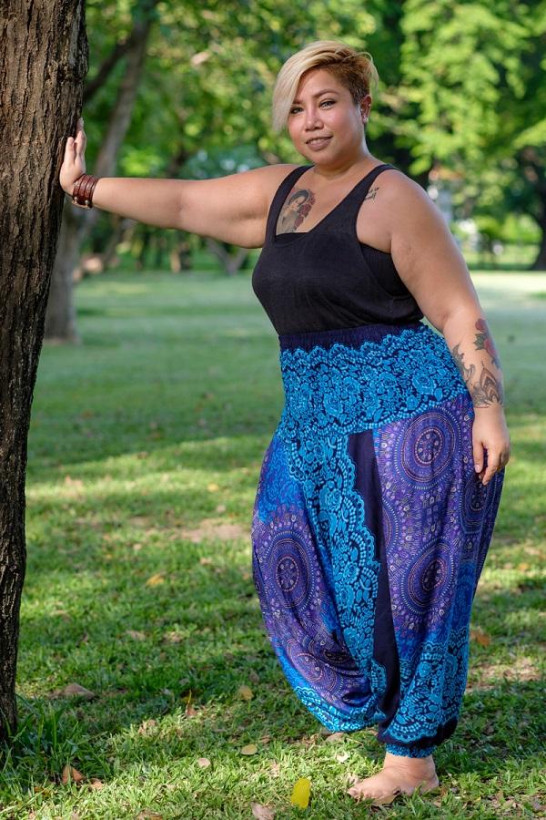 Pantalón Flor Azul Turquesa Plus Size_